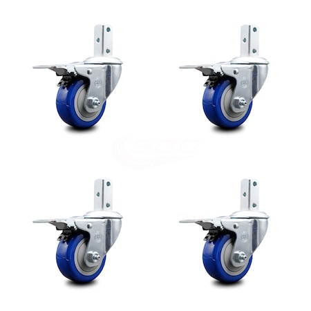 Service Caster 3.5 Inch Blue Poly Swivel 3/4 Inch Square Stem Caster Set Total Lock Brake SCC SCC-SQTTL20S3514-PPUB-BLUE-34-4